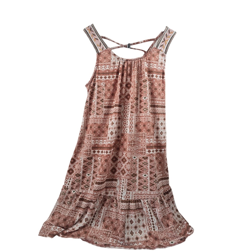 Absolutely Famous Women Terracotta Boho‎ Patchwork Ruffle Top  Large EG288A-139
